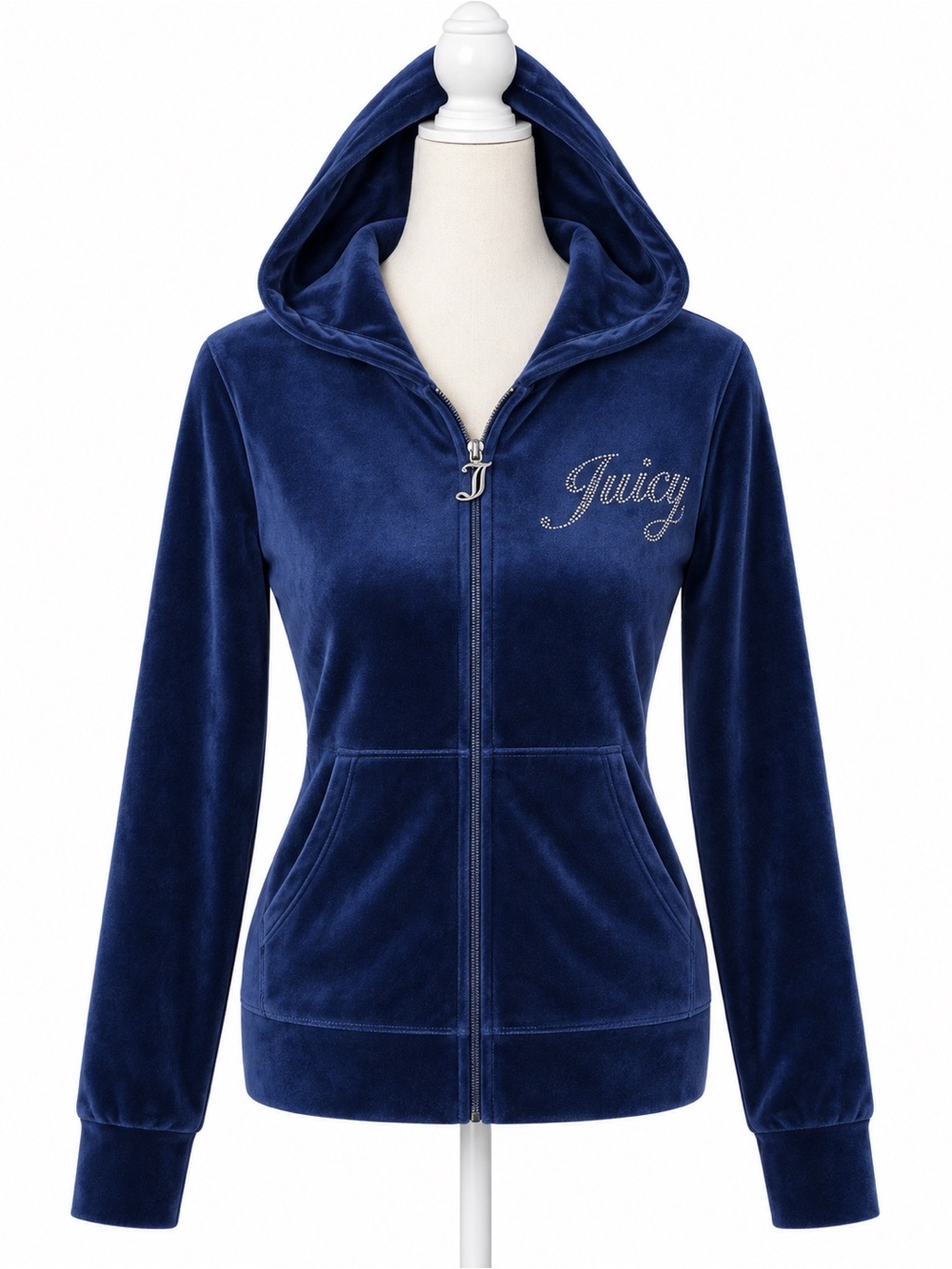 Juicy Couture Women’s XS Atlantis Navy Velour Rhinestone Logo Zip Hoodie NWT Y2K